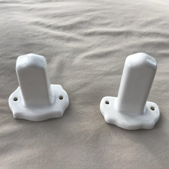 Antique Surface Mount White Porcelain Surface Mount Towel or TP Bar Ends - Picture 2 of 5